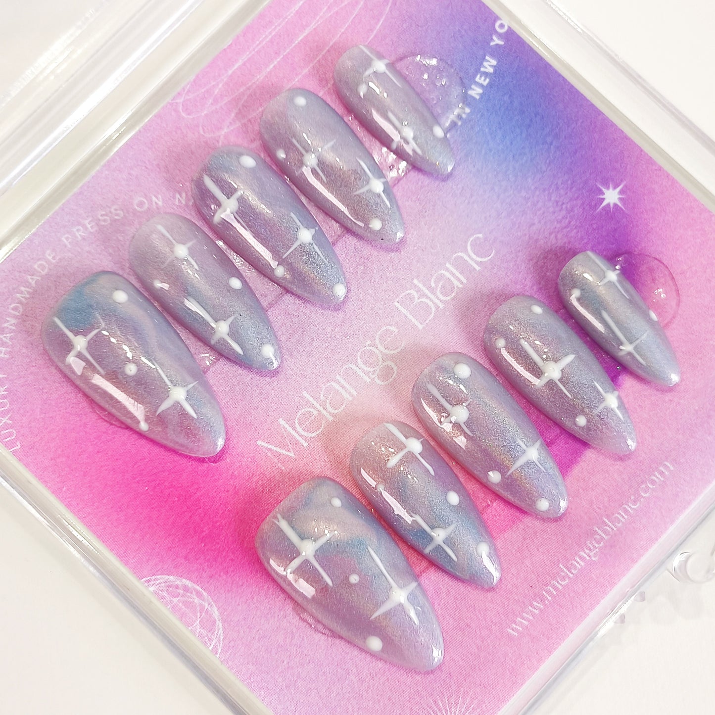 PO122 blue iridescent aura press on nails
