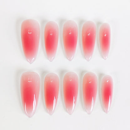 PO123 red aura long stiletto press on nails