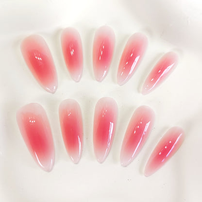 PO123 red aura long stiletto press on nails