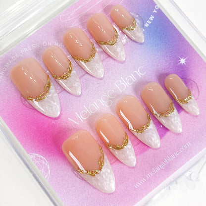 PO124 white marble gold chrome press on nails