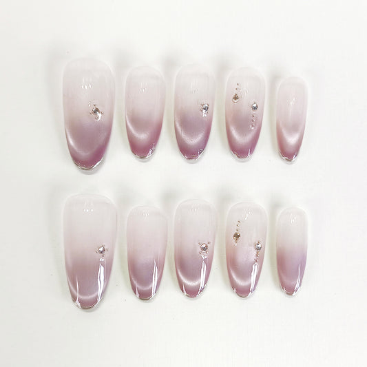 PO125 purple ombre cat eye oval press on nails