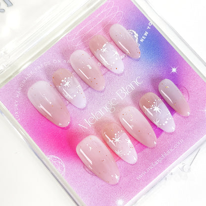 PO128 blush ombre white star oval press on nails