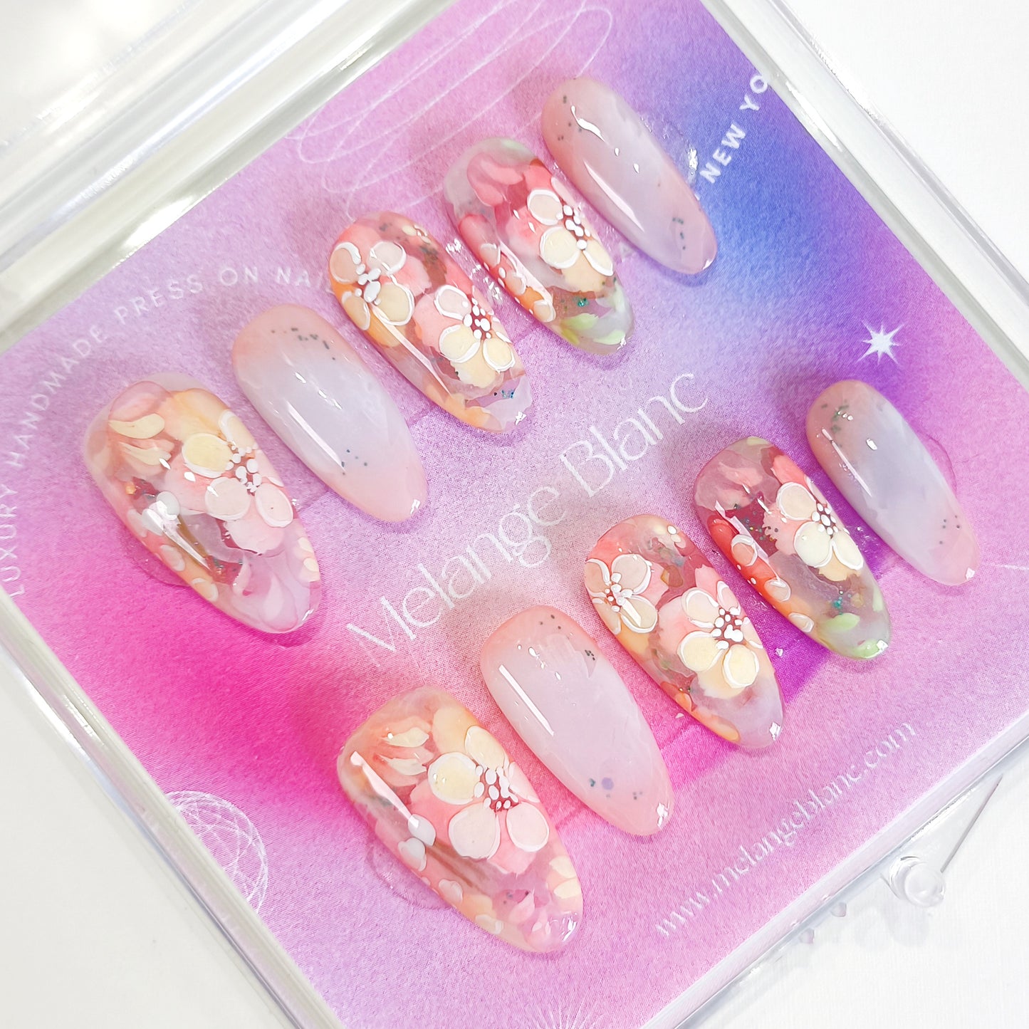 PO133 hand painted flower oval press on nails