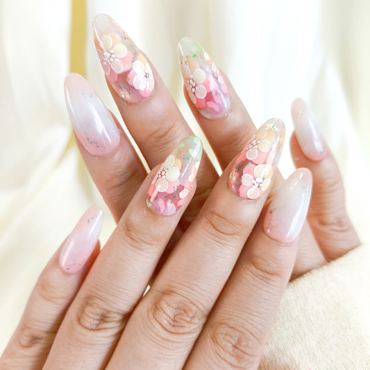 PO133 hand painted flower oval press on nails