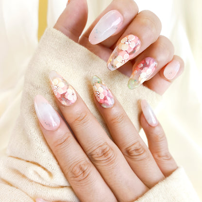 PO133 hand painted flower oval press on nails