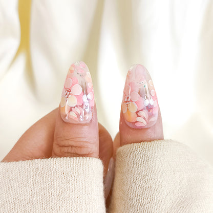 PO133 hand painted flower oval press on nails