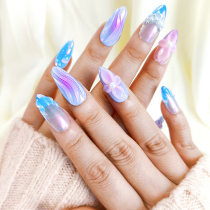 PO126 3d blue ombre mermaid press on nails