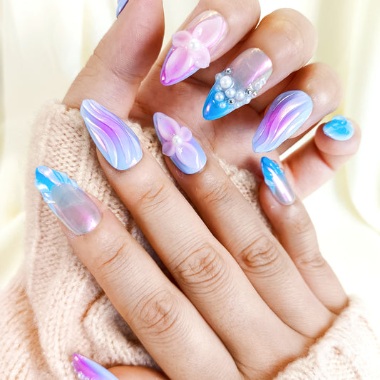 PO126 3d blue ombre mermaid press on nails