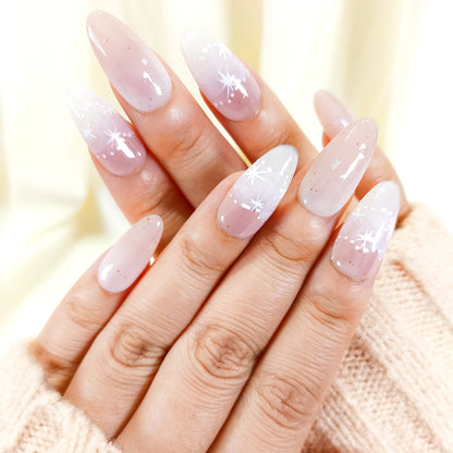 PO128 blush ombre white star oval press on nails