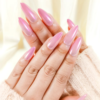 PO134 pink ombre glazed almond press on nails