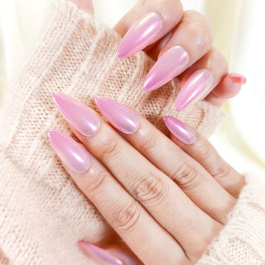 PO134 pink ombre glazed almond press on nails