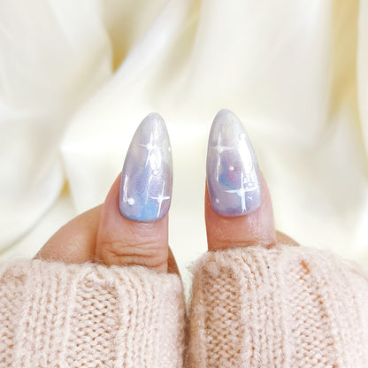 PO122 blue iridescent aura press on nails