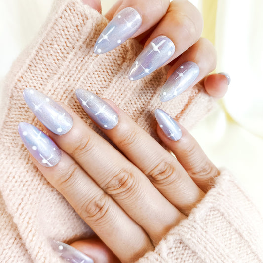 PO122 blue iridescent aura press on nails