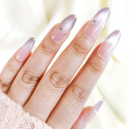 PO125 purple ombre cat eye oval press on nails