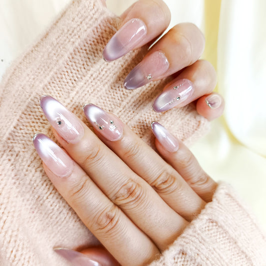 PO125 purple ombre cat eye oval press on nails