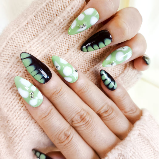 PO118 brown & green abstract press on nails