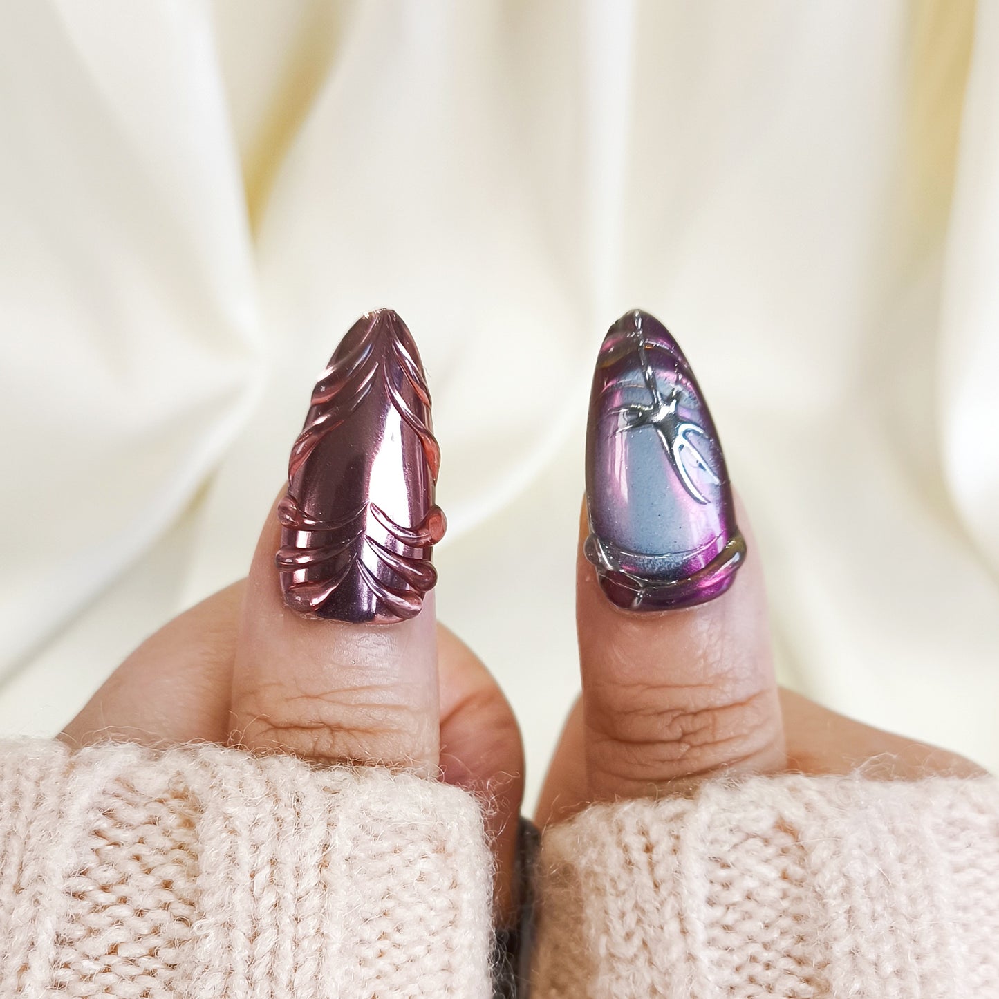 PO119 3d purple chrome abstract press on nails