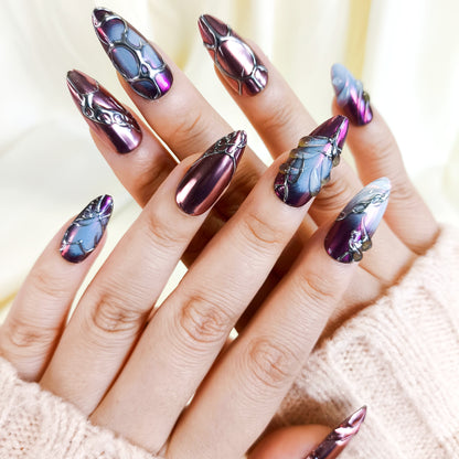 PO119 3d purple chrome abstract press on nails