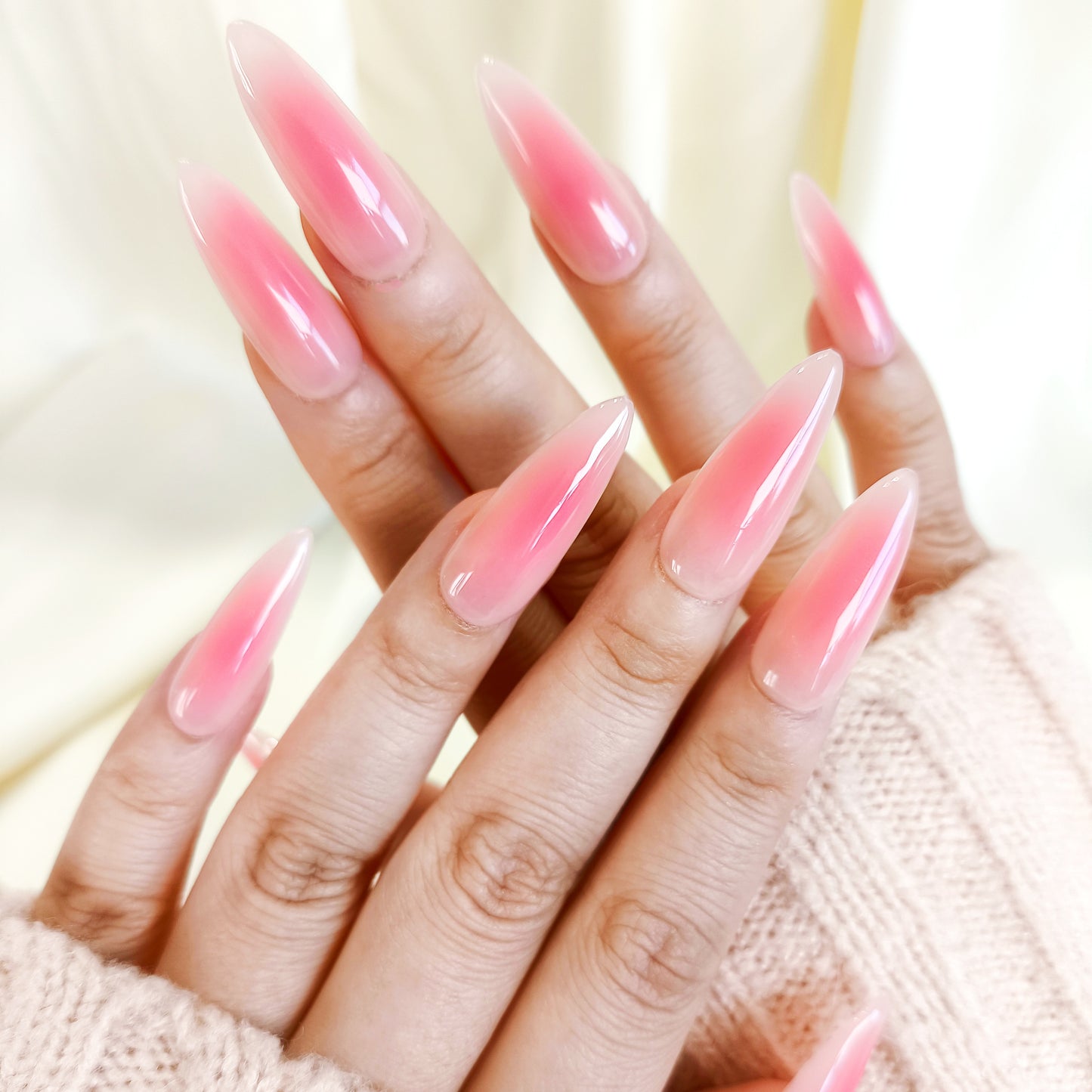 PO123 red aura long stiletto press on nails