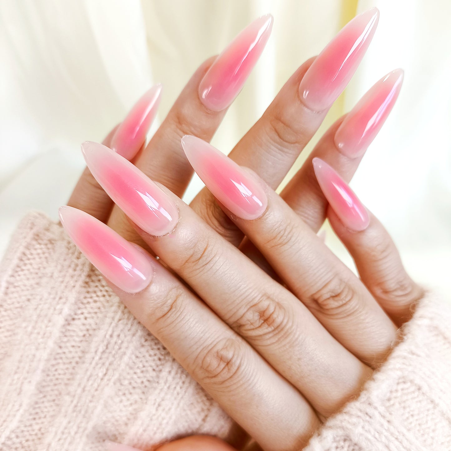 PO123 red aura long stiletto press on nails