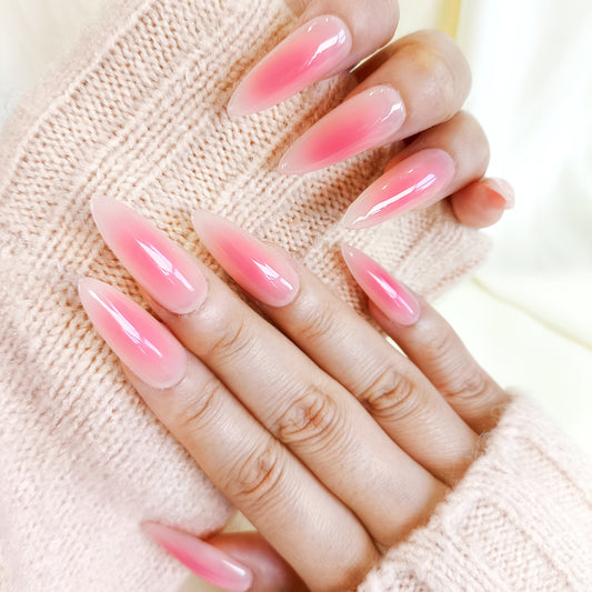 PO123 red aura long stiletto press on nails