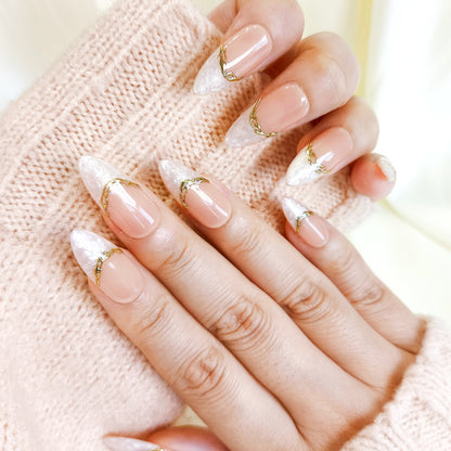 PO124 white marble gold chrome press on nails