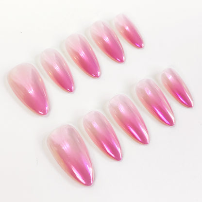 PO134 pink ombre glazed almond press on nails