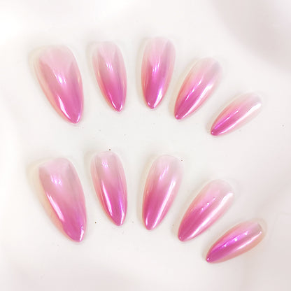 PO134 pink ombre glazed almond press on nails