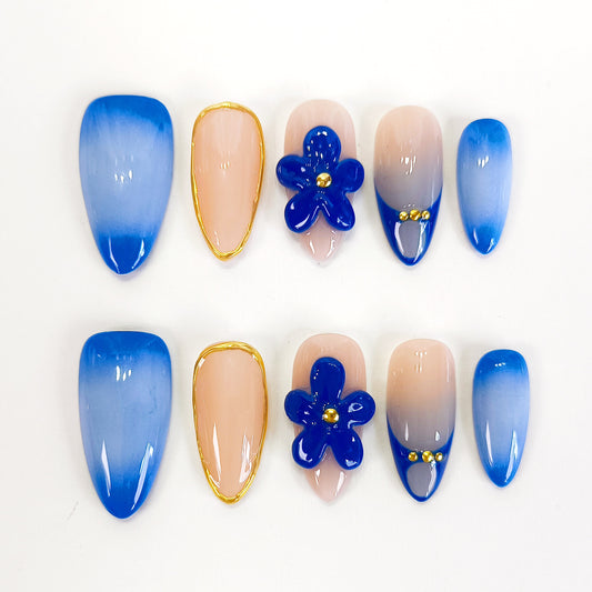 PO048 3d aurora chrome ombre flower press on nails