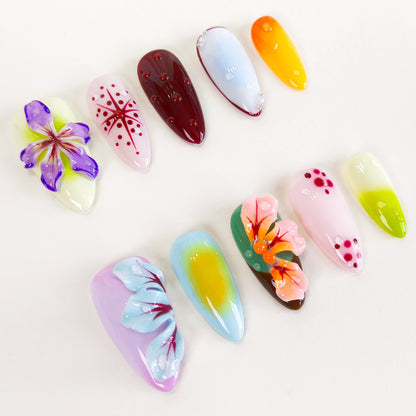 Blooming 3d flower press on nails