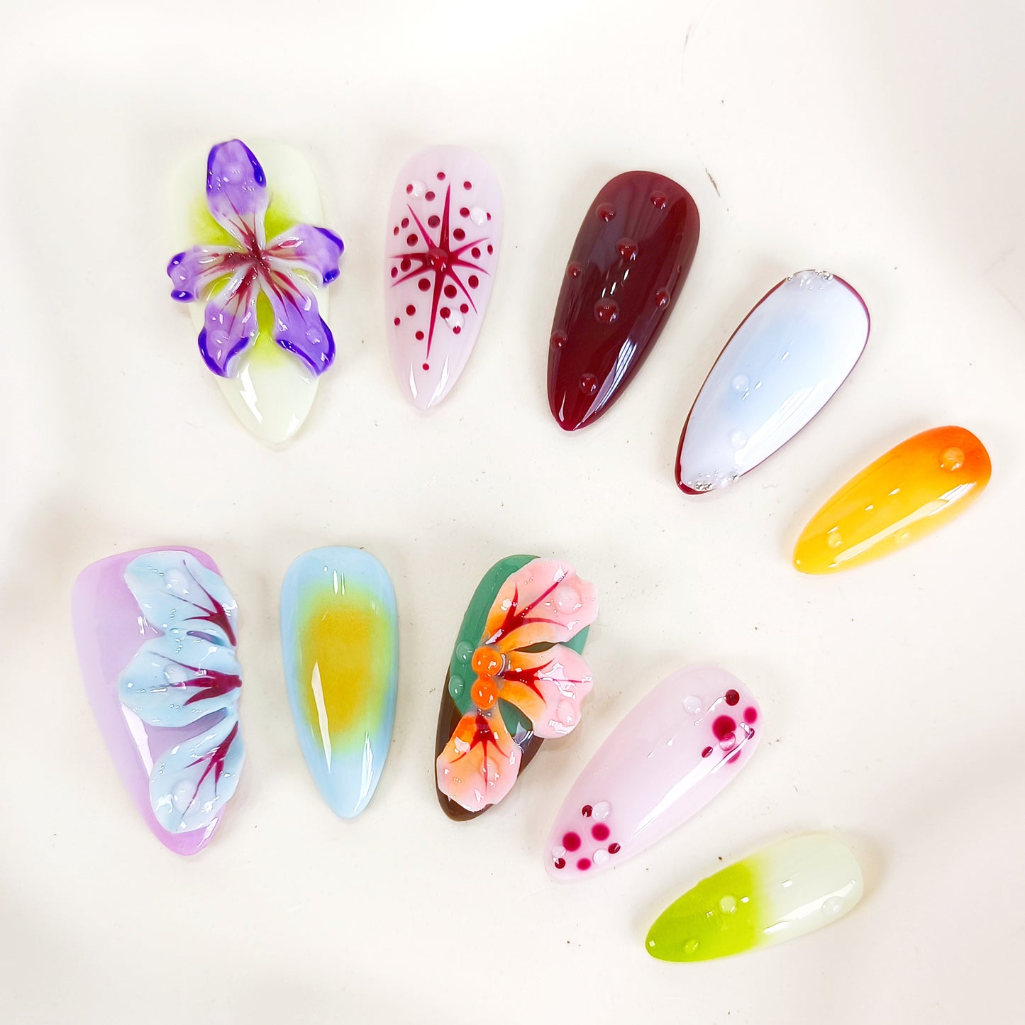 Blooming 3d flower press on nails