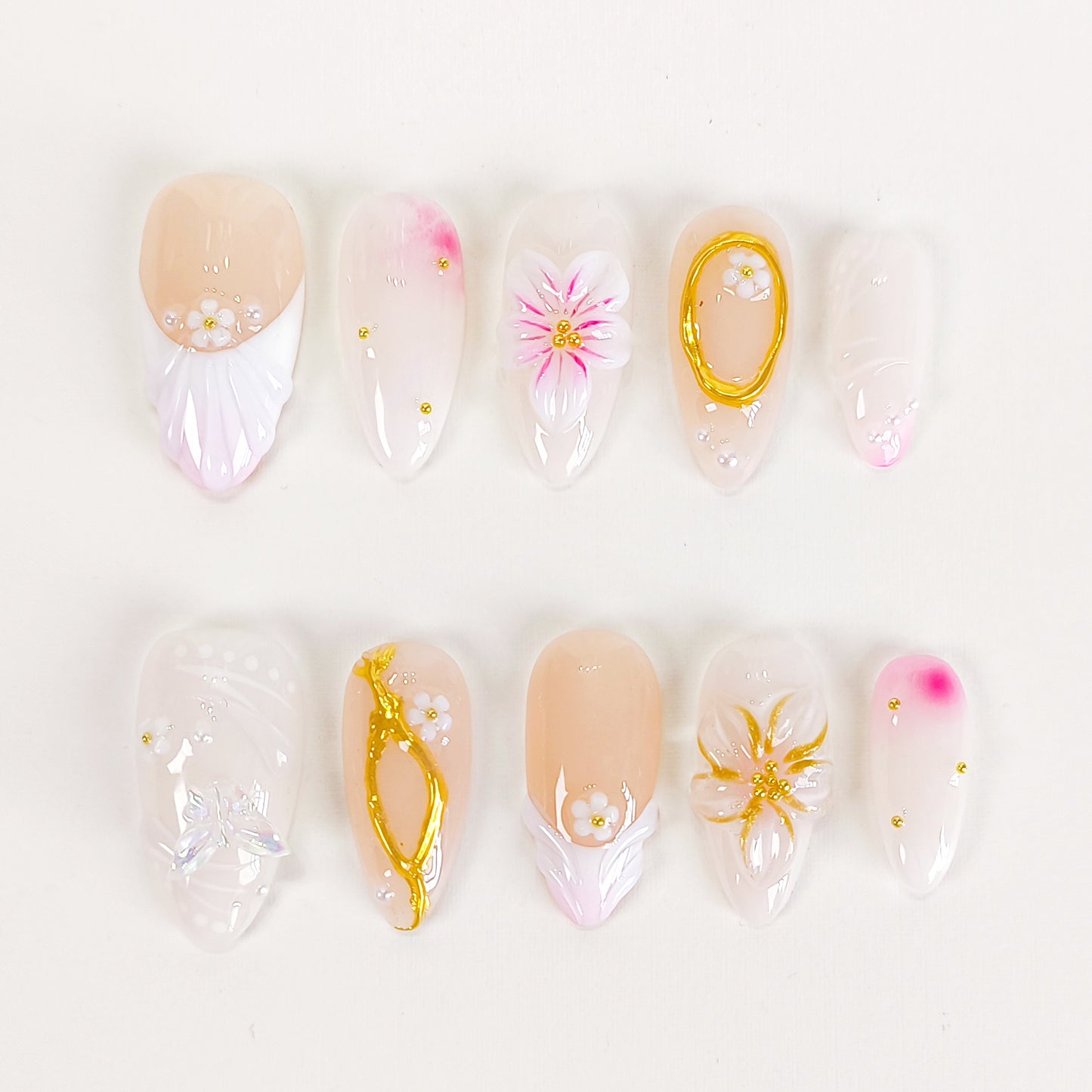 White flower 3d chrome press on nails