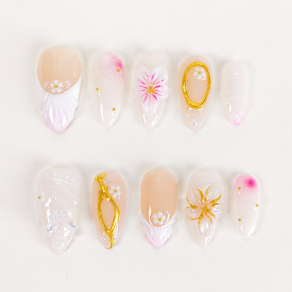 White flower 3d chrome press on nails