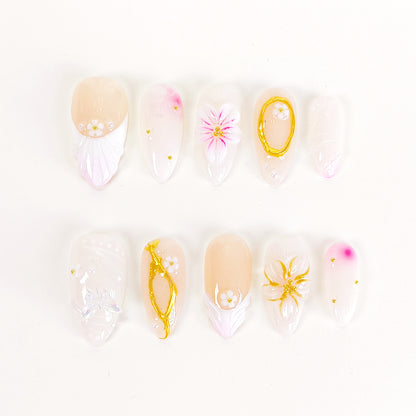 White flower 3d chrome press on nails