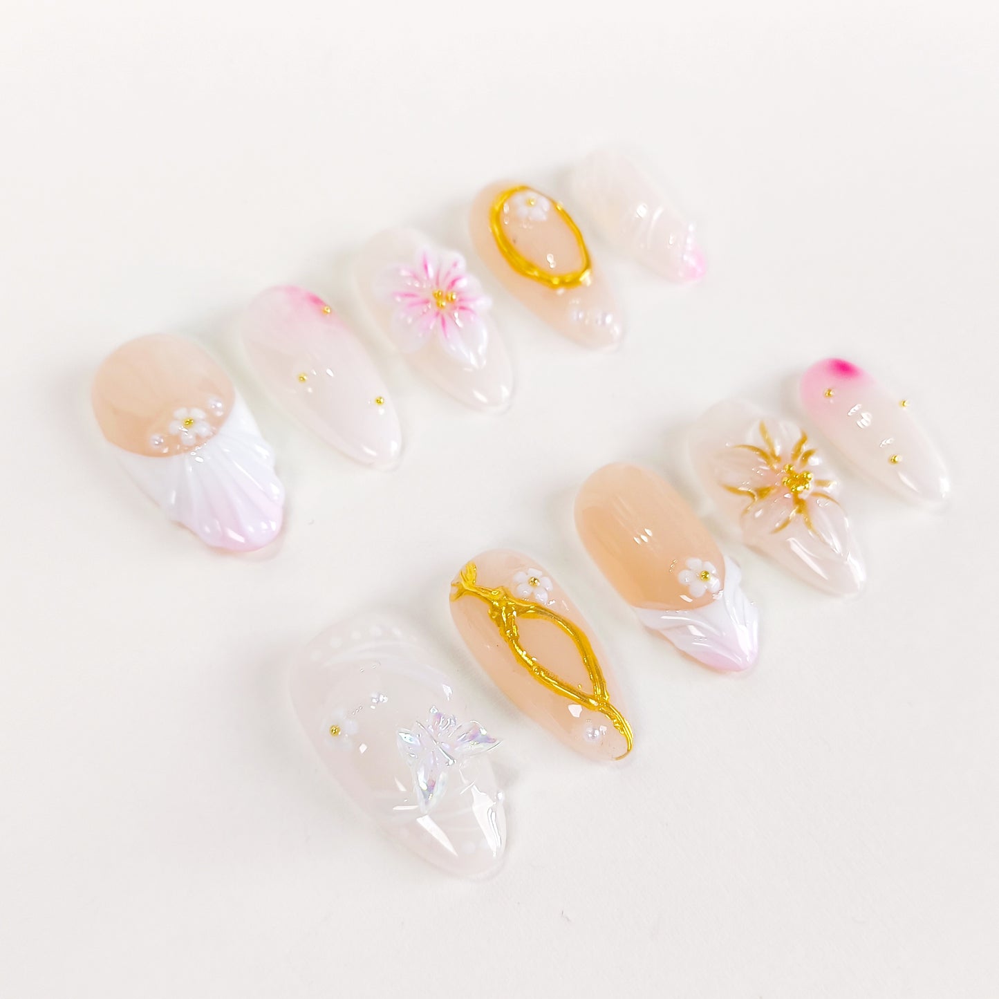 White flower 3d chrome press on nails