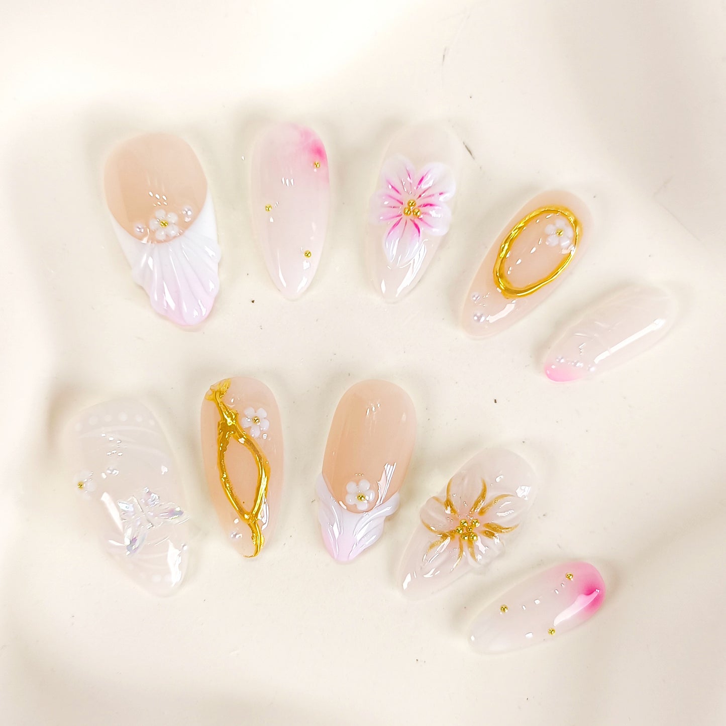 White flower 3d chrome press on nails