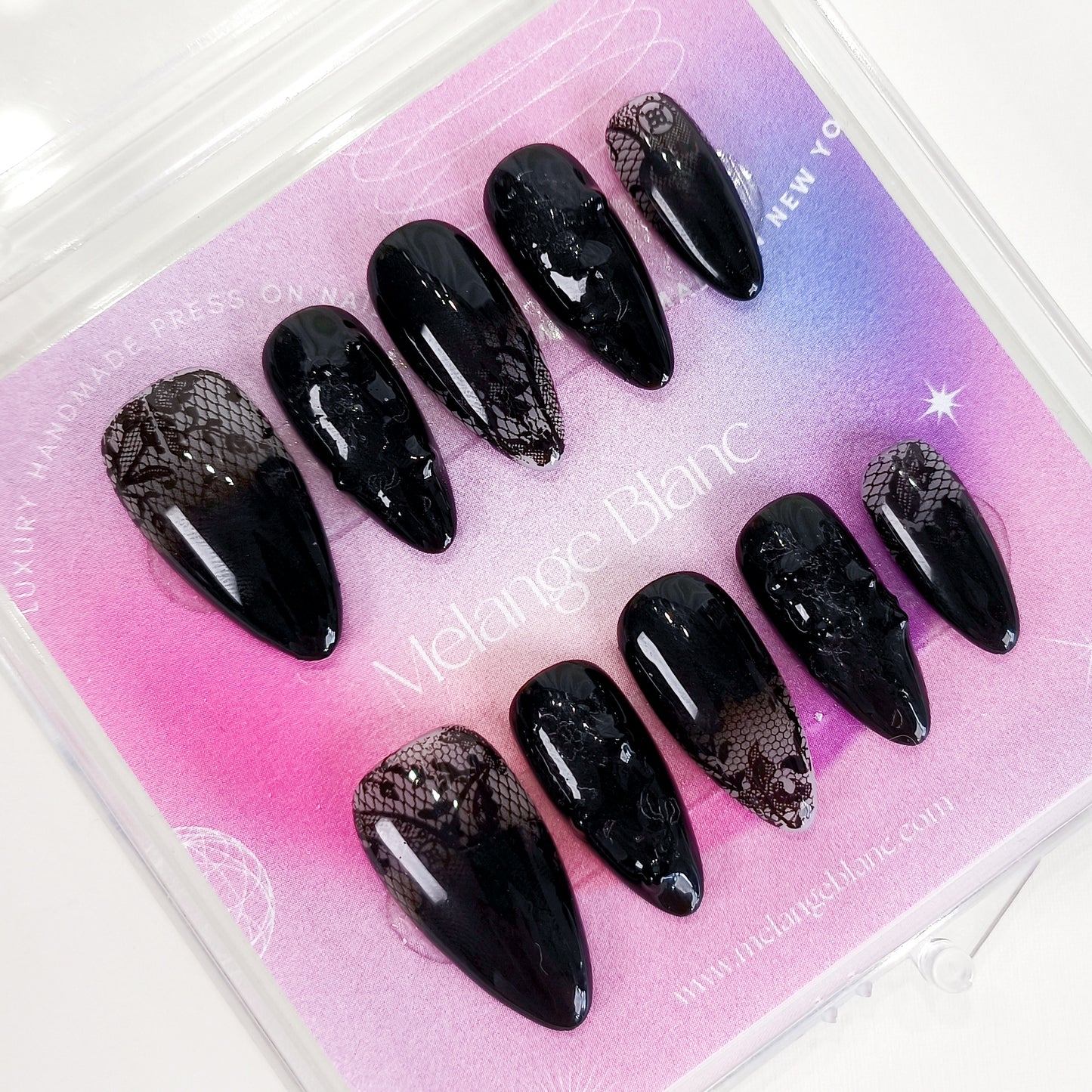 Black lace flower press on nails