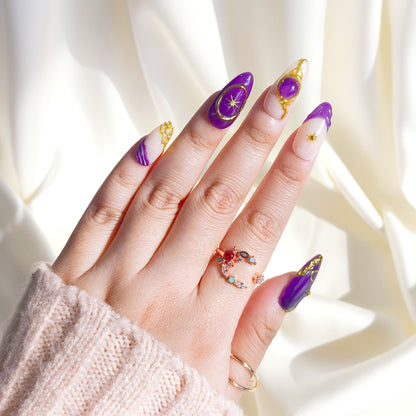 Purple cat eye gold chrome press on nails