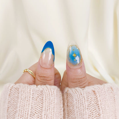 Blue ombre with gold chrome press on nails