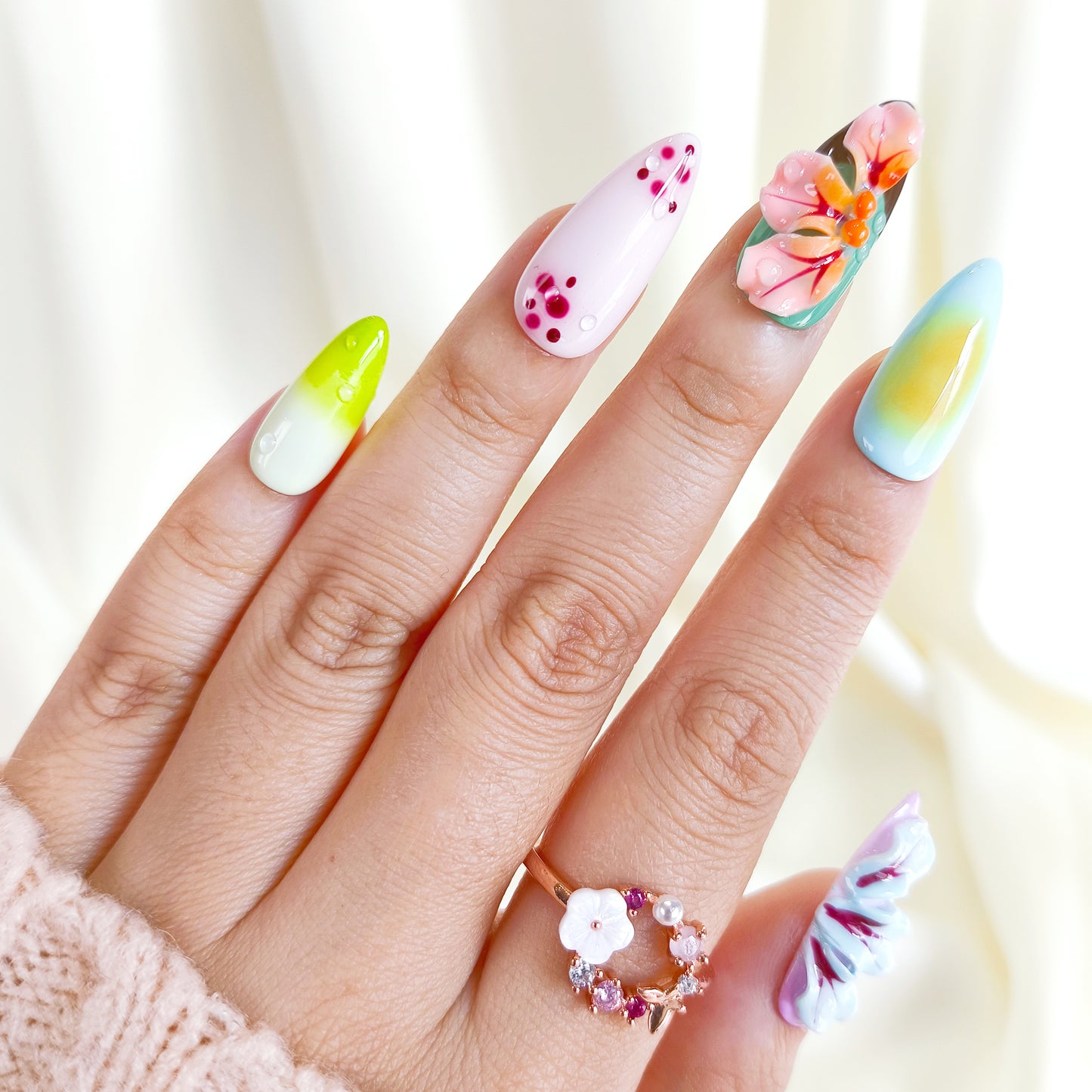 Blooming 3d flower press on nails