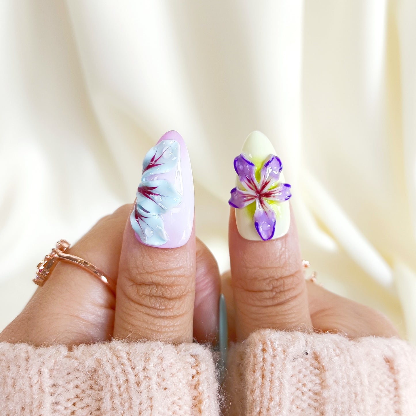 Blooming 3d flower press on nails