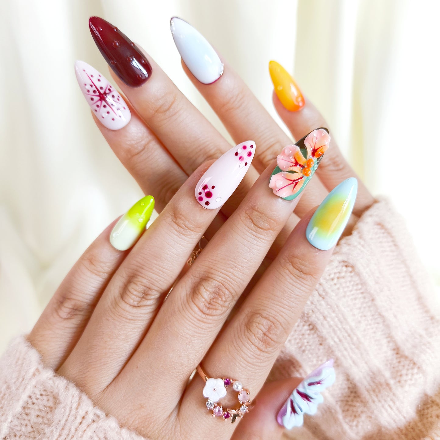 Blooming 3d flower press on nails
