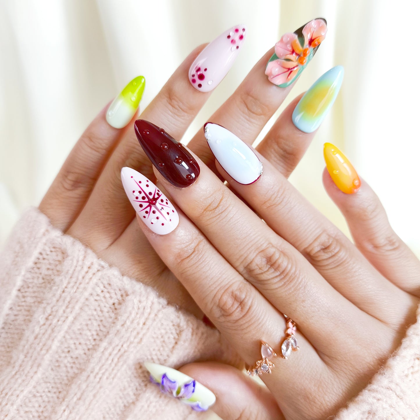 Blooming 3d flower press on nails