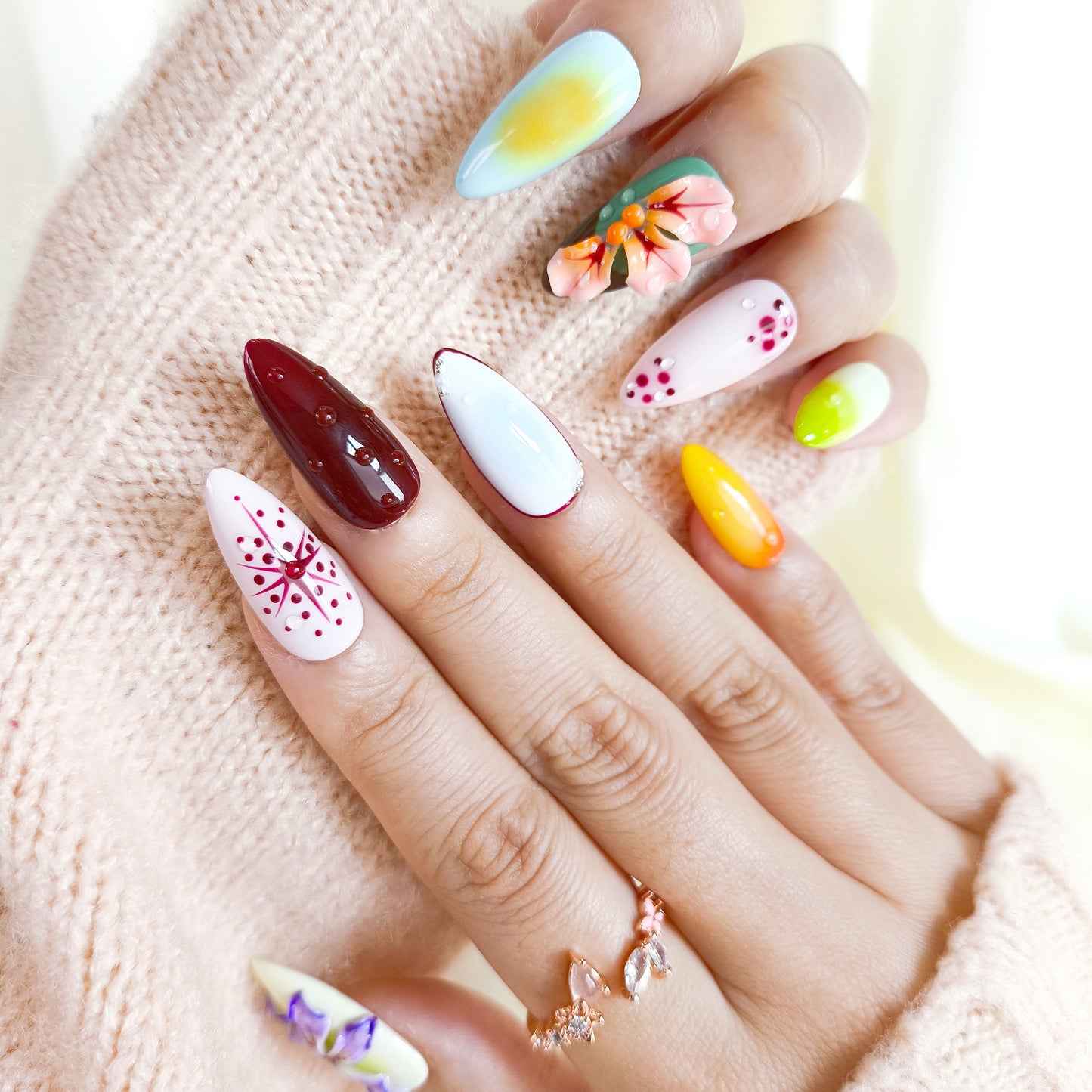 Blooming 3d flower press on nails