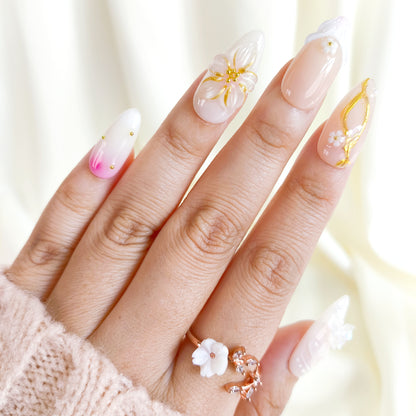 White flower 3d chrome press on nails
