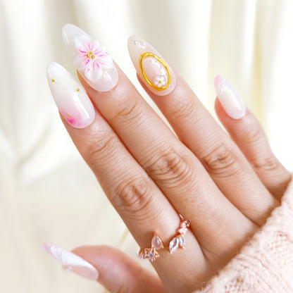 White flower 3d chrome press on nails