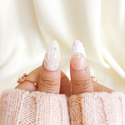 White flower 3d chrome press on nails