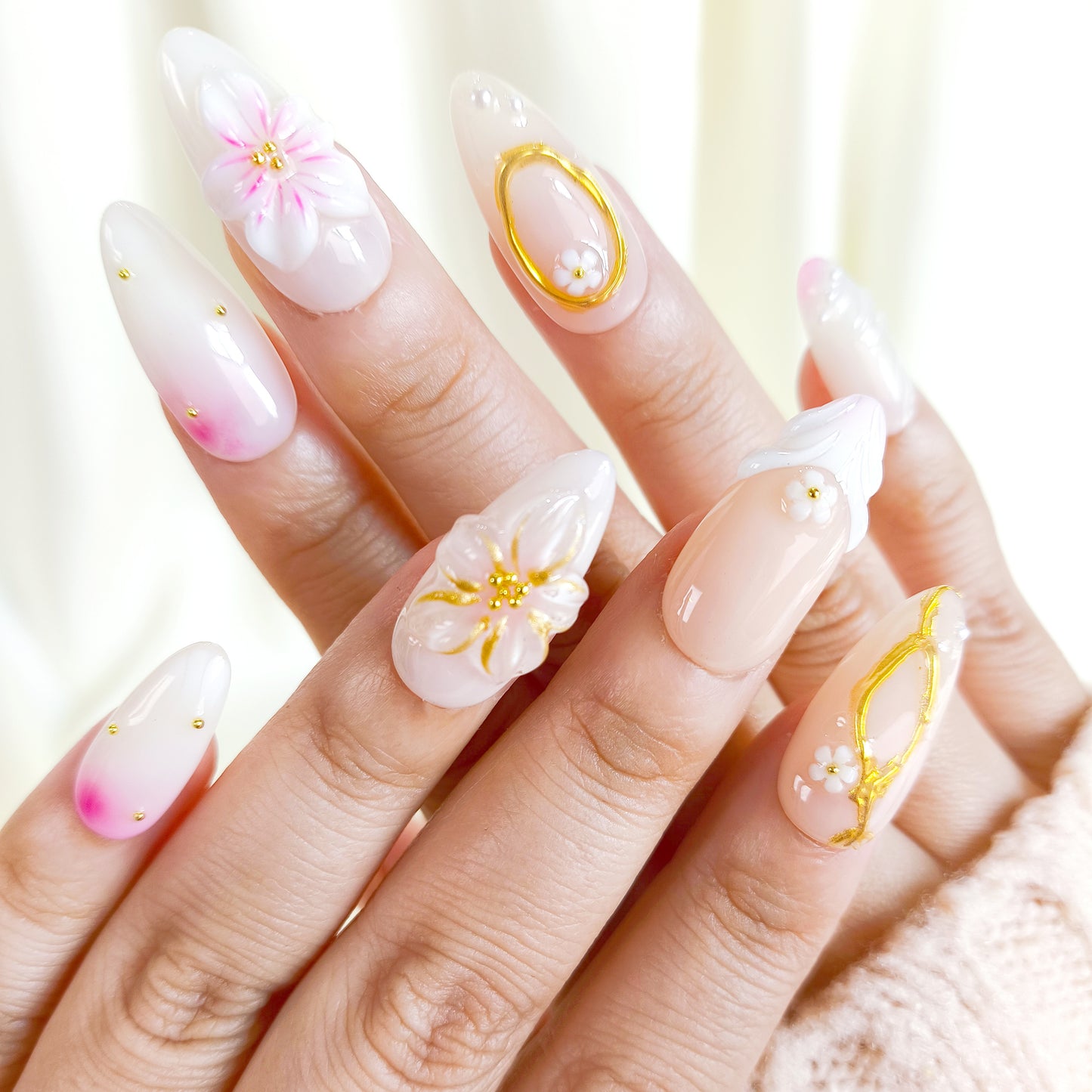 White flower 3d chrome press on nails