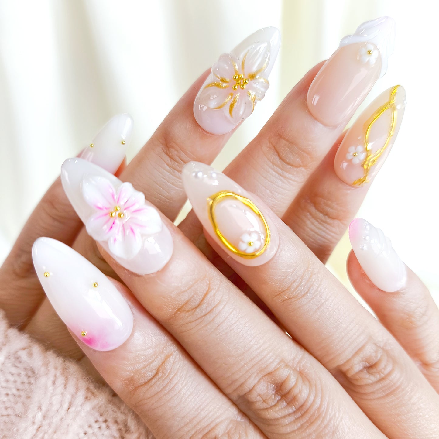 White flower 3d chrome press on nails