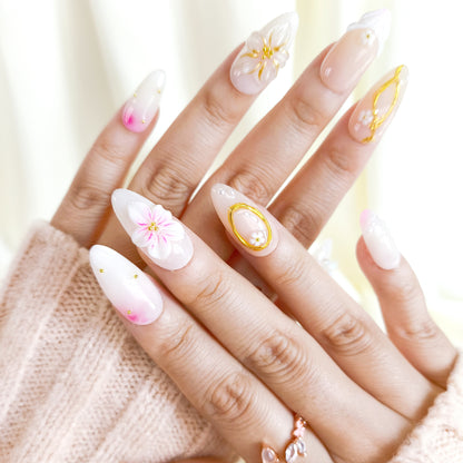 White flower 3d chrome press on nails